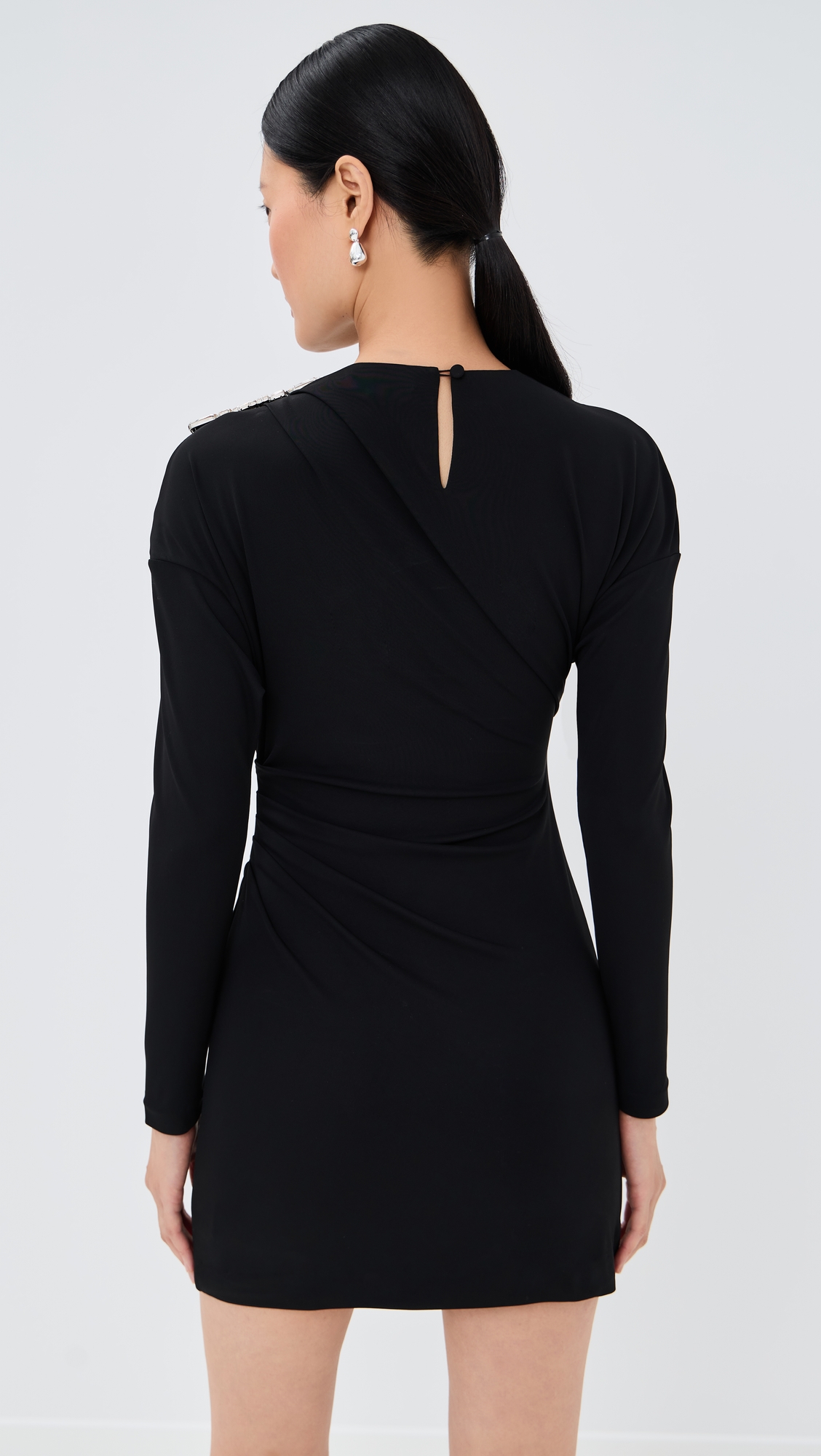 Area Crystal Cluster Draped Long Sleeve Mini Dress thumbnail