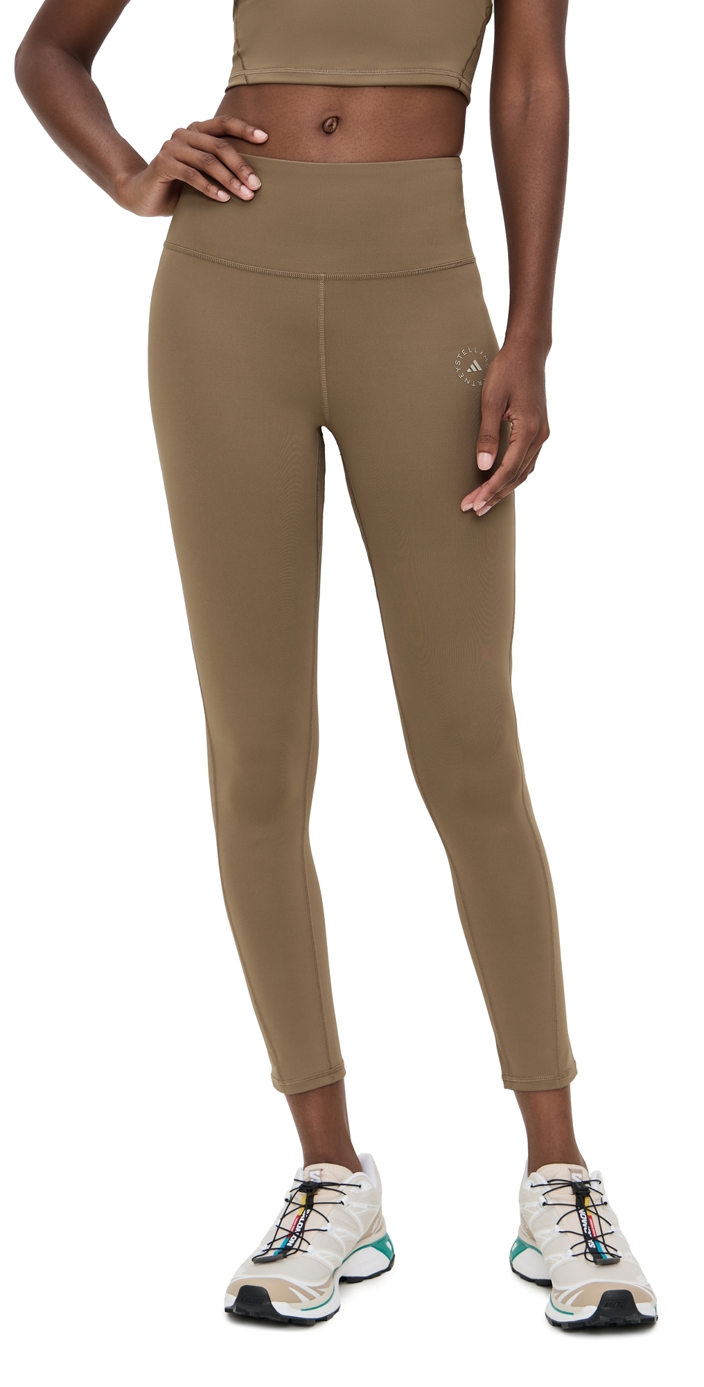 Adidas By Stella Mccartney Asmc Truestrength Yoga 7/8 Leggings Brown Moss In Green