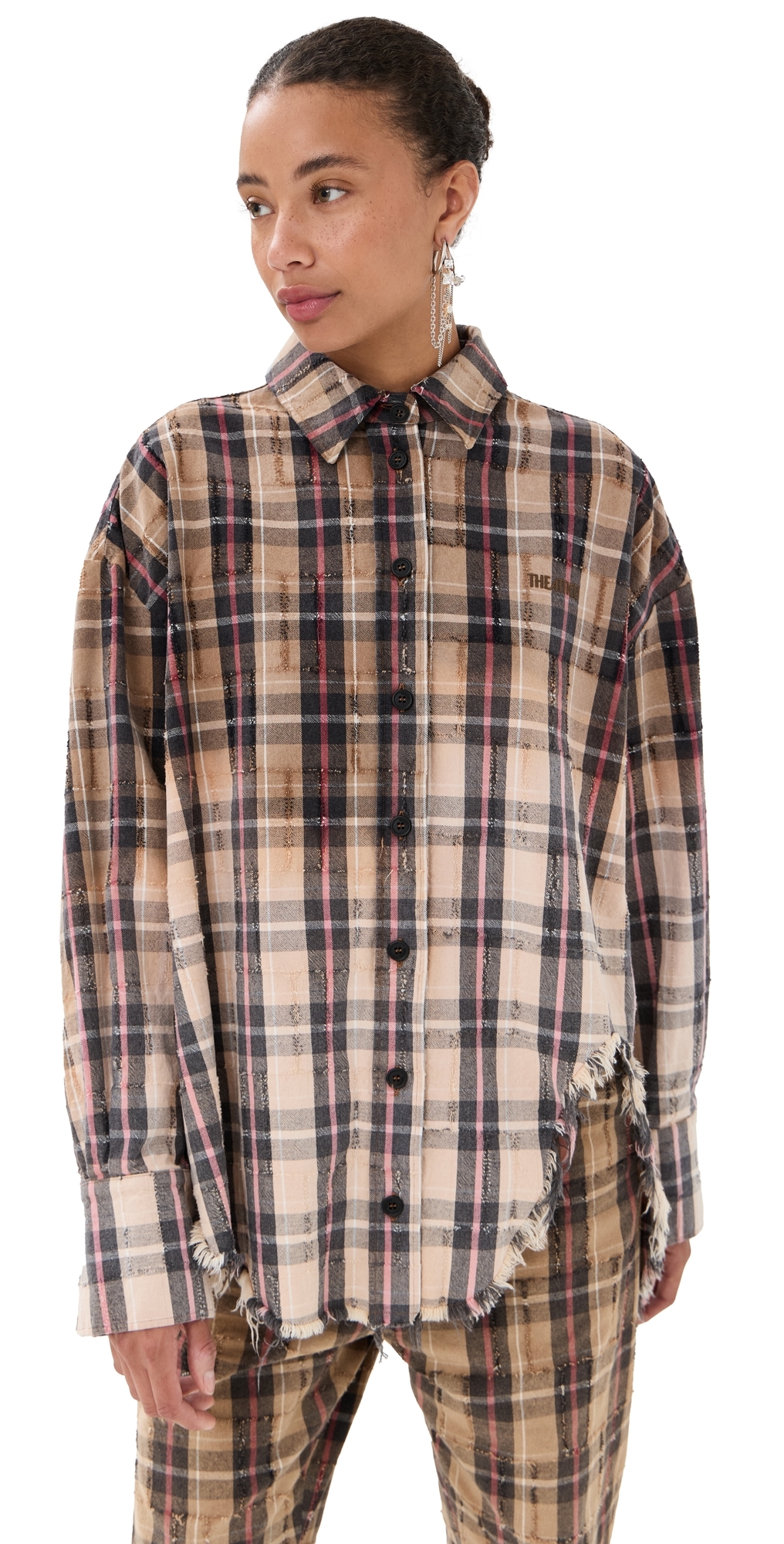 Attico Button Down Shirt Beige/black In Multi