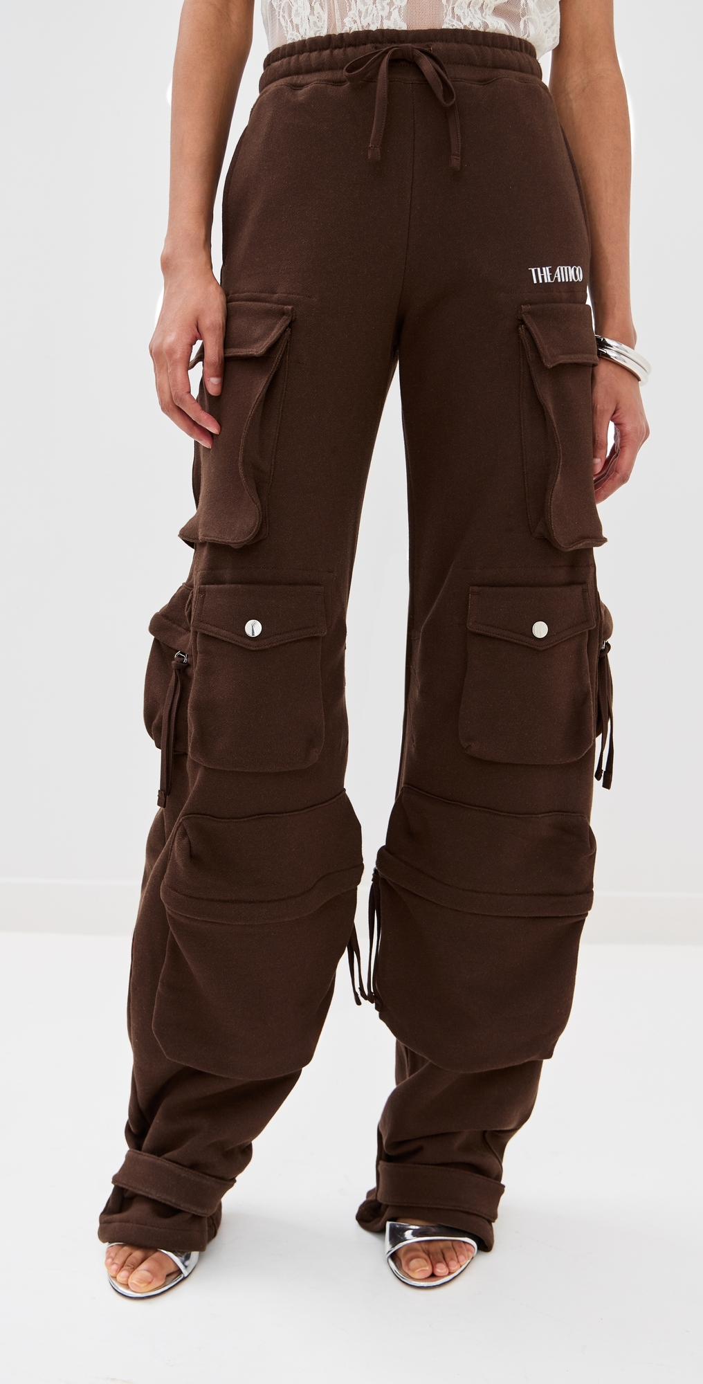 Attico Brown Cargo Pants With Elastic Drawstring Waist And Logo Lettering On The Front In Cotton Woman In Brown