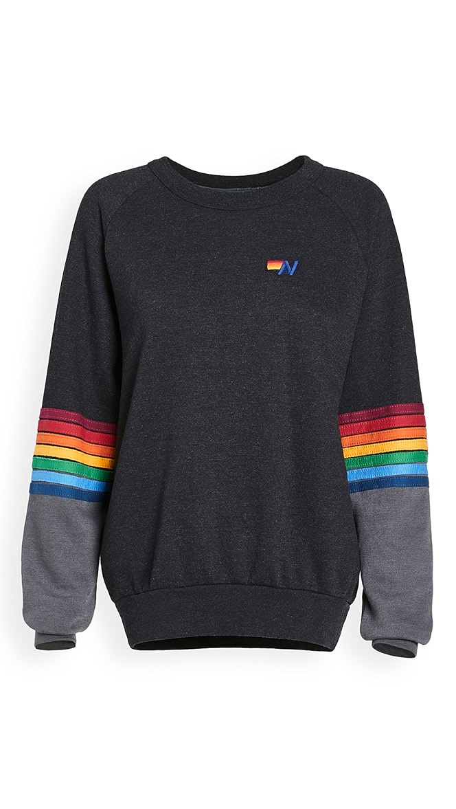 Aviator nation rainbow stitch sleeve crew sweatshirt clearance