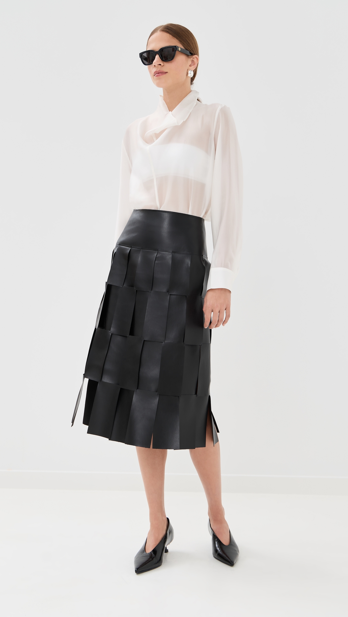 A.W.A.K.E. MODE Faux Leather Midi Multi Rectangle Skirt thumbnail