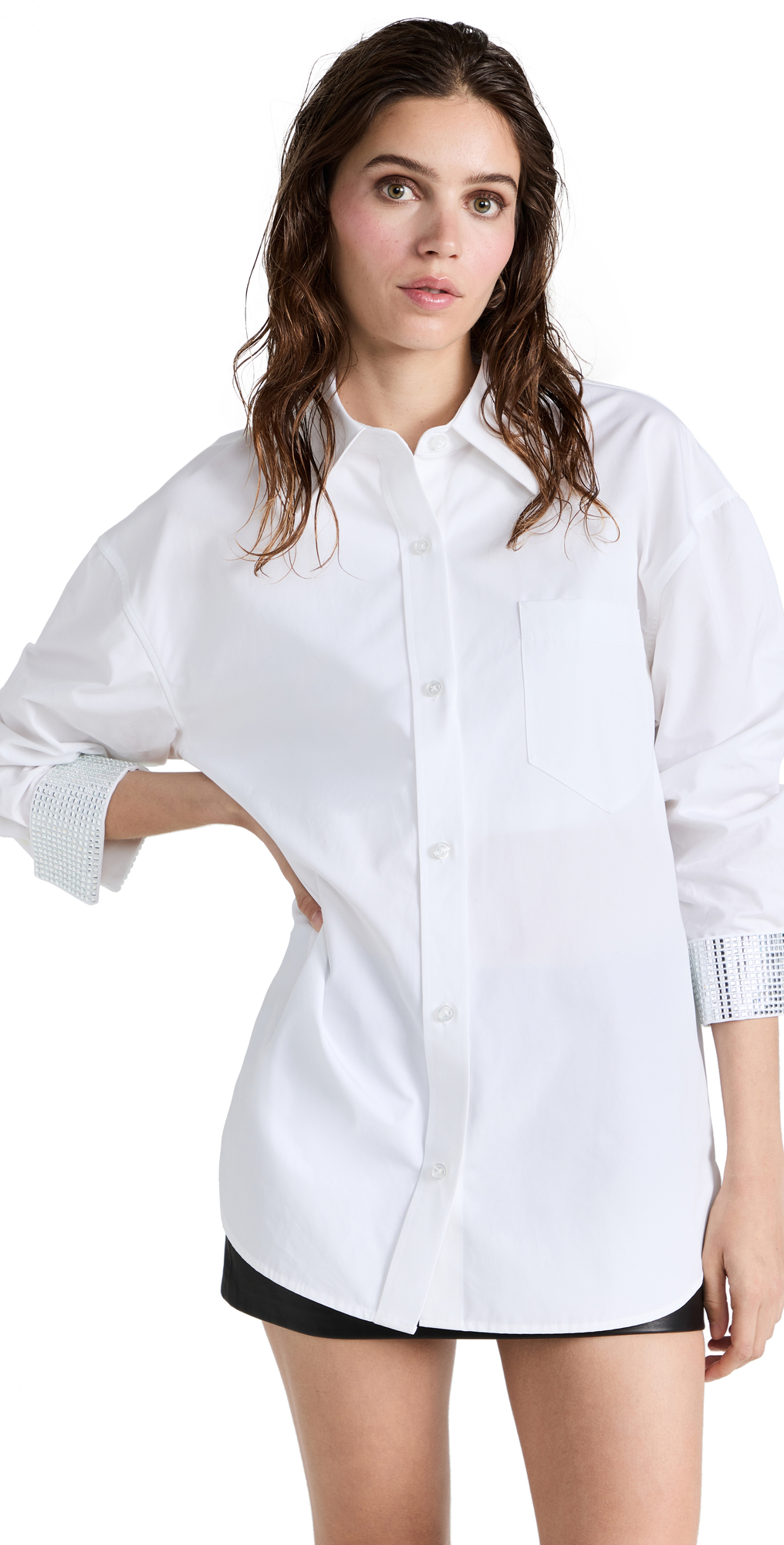 Alexander Wang Crystal-embellished Poplin Button-down Shirt