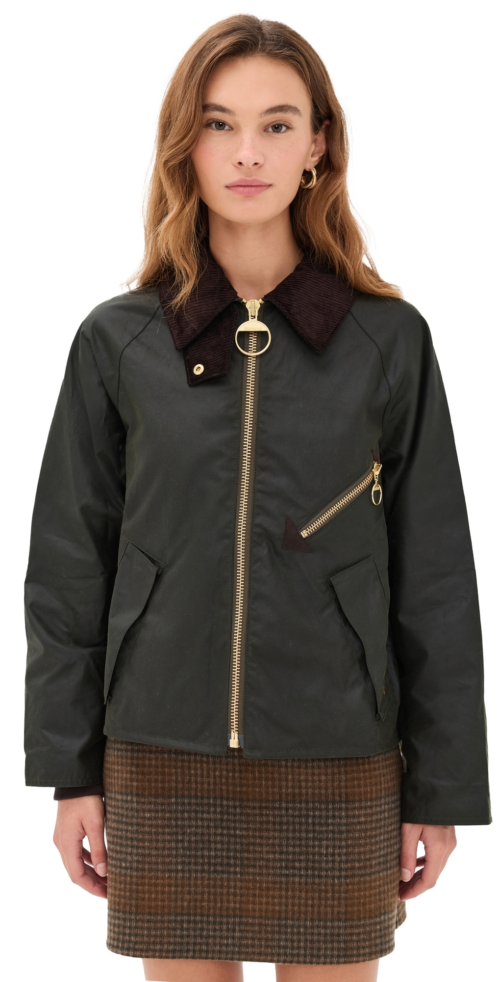 Barbour Corduroy-collar Zip-front Jacket In Green
