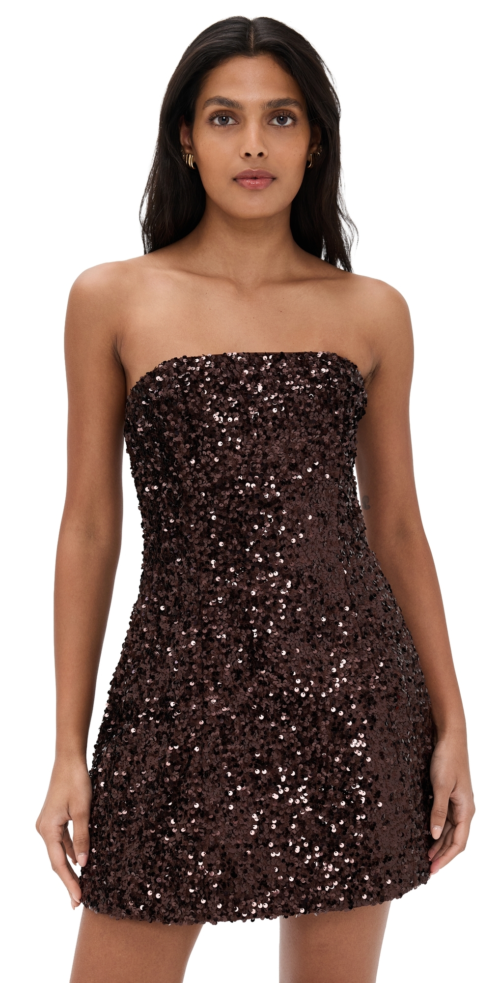 Bardot Helene Sequin Strapless Mini Dress In Brown