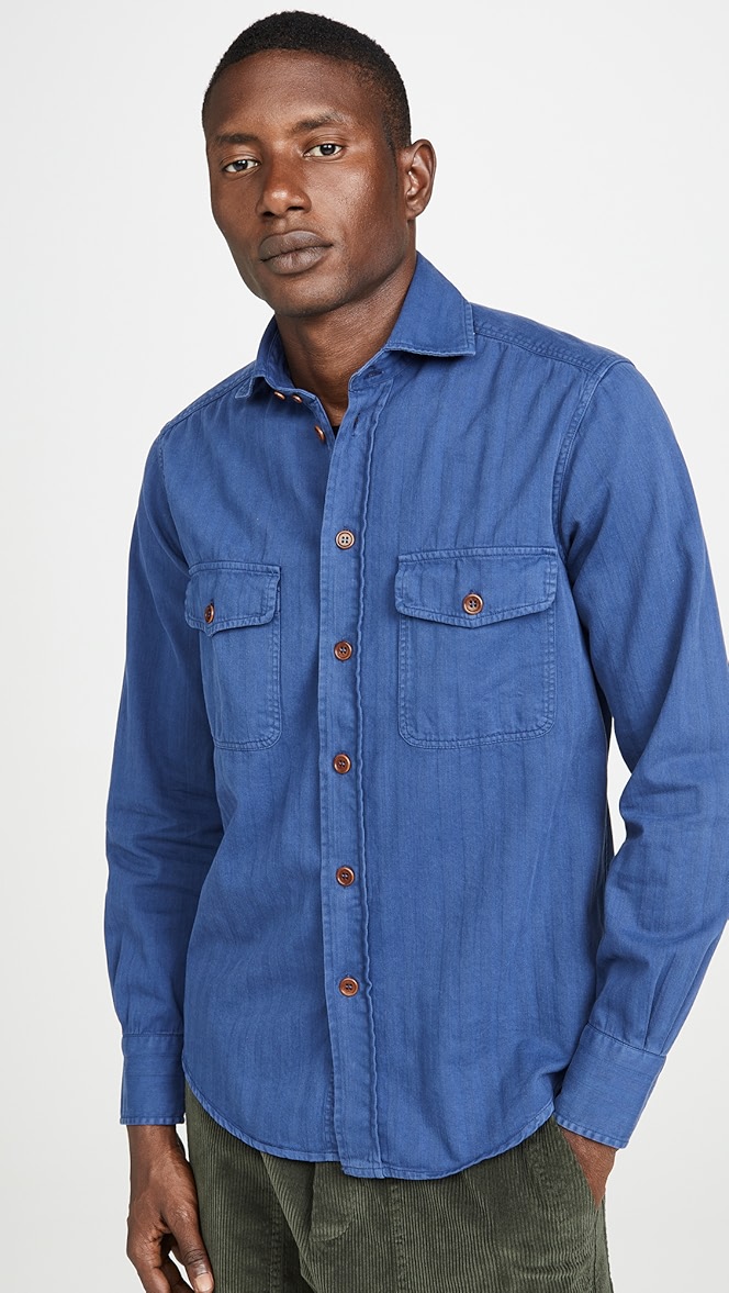 Barena Venezia Teti Herringbone Double Pocket Shirt Jacket East Dane