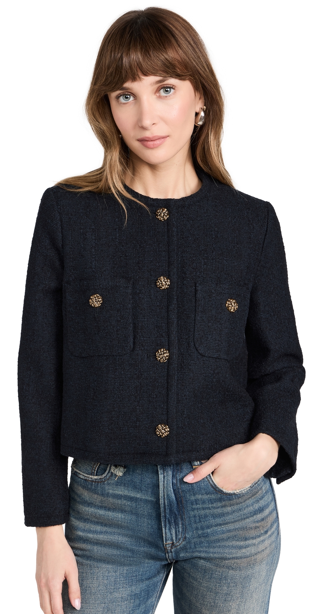 Ba&sh Meredith Cropped Boxy Jacket In Marine