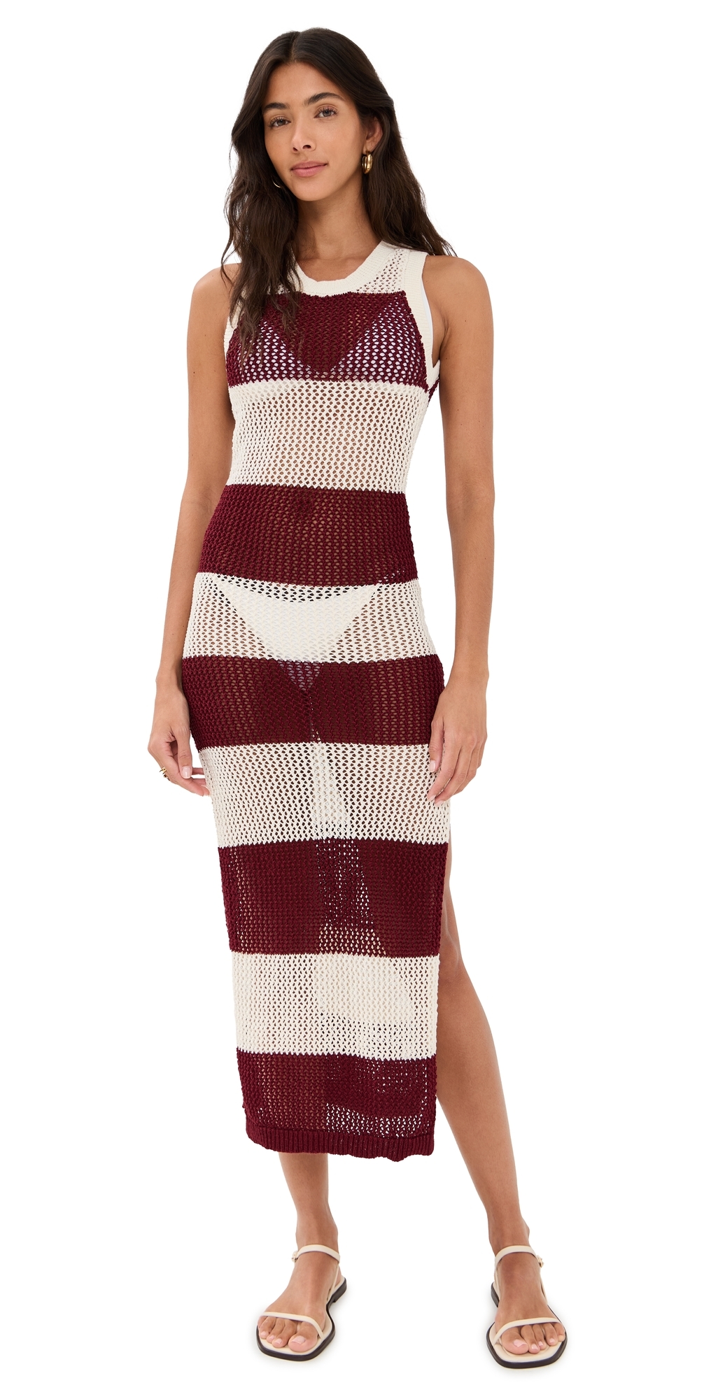 Beach Riot Holly Stripe Sheer Open Knit Cover-up Dress In Multi