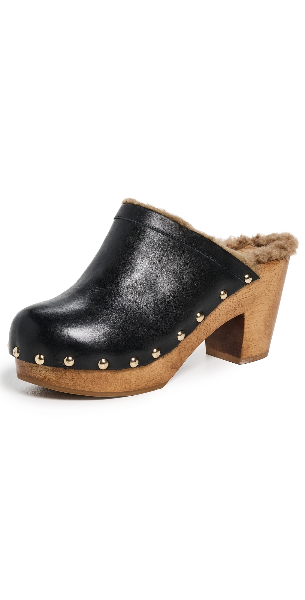 Beek Woodpecker Shearling Clogs Black/bronze Shearling In Black