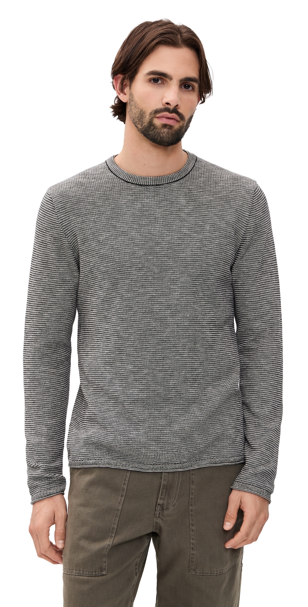 Billy Reid Tuck Stripe Crew Black In Gray