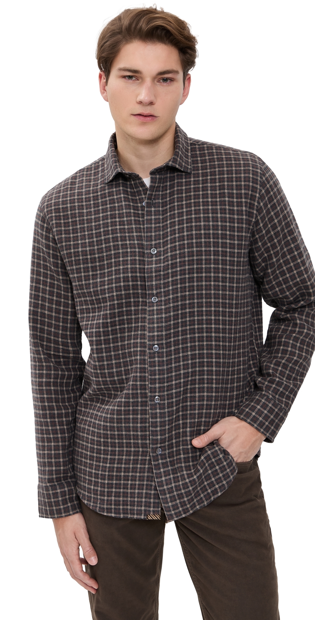 Billy Reid Brushed Double Window Plaid Hutcheson Asphalt Multi In Brown