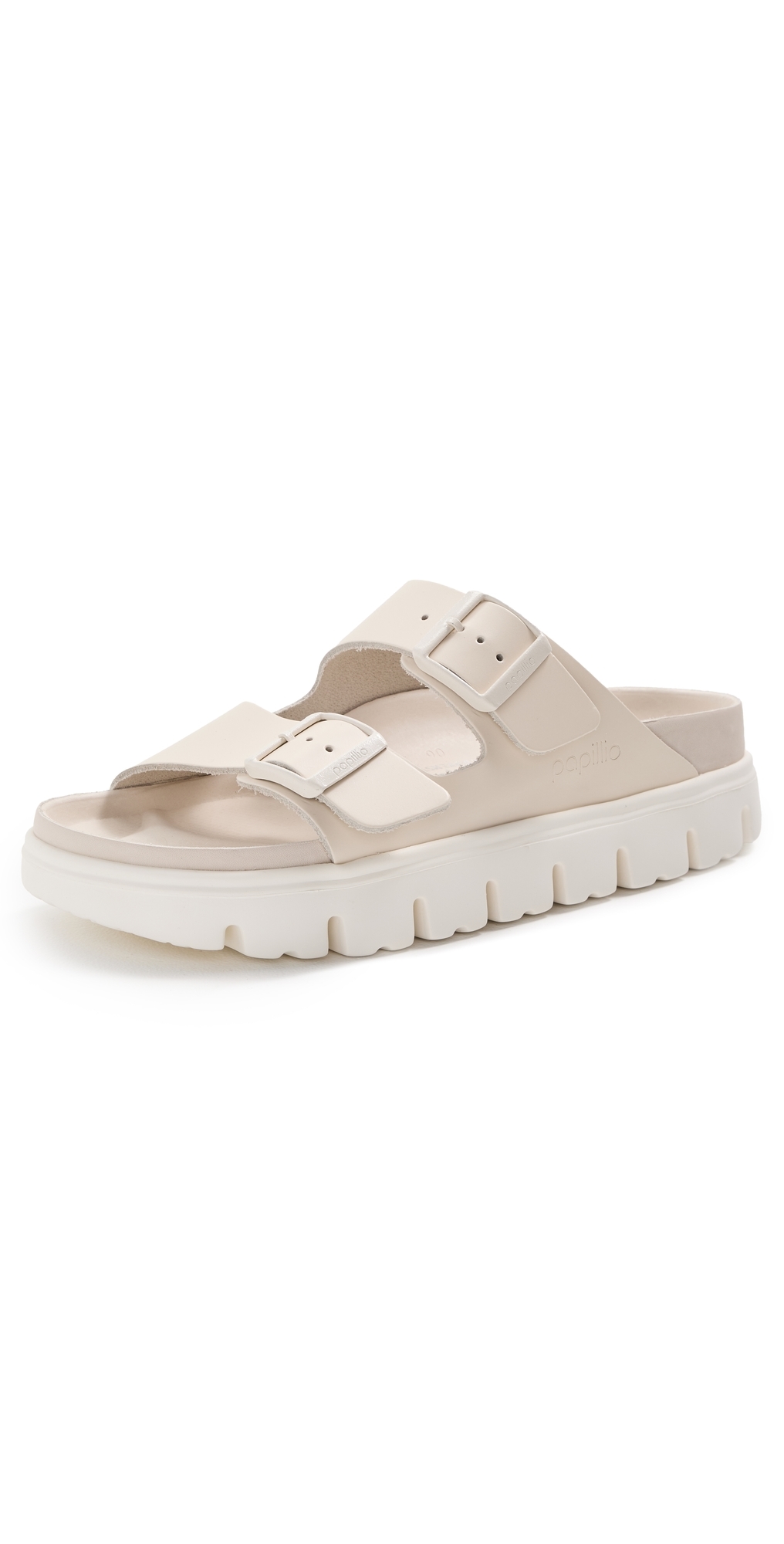 Birkenstock Round Toe Leather Sandals With Chunky Sole In White