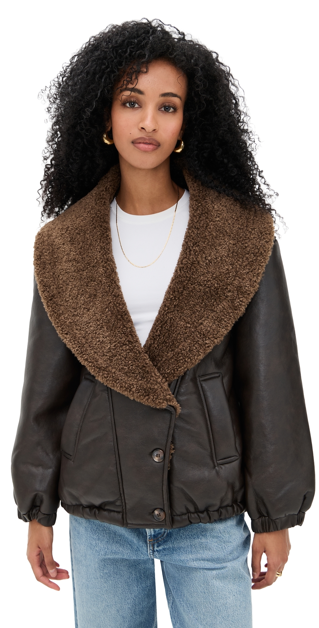 Blanknyc Icon Status Faux Leather Puffer Dark Brown/cream Combo In Brown