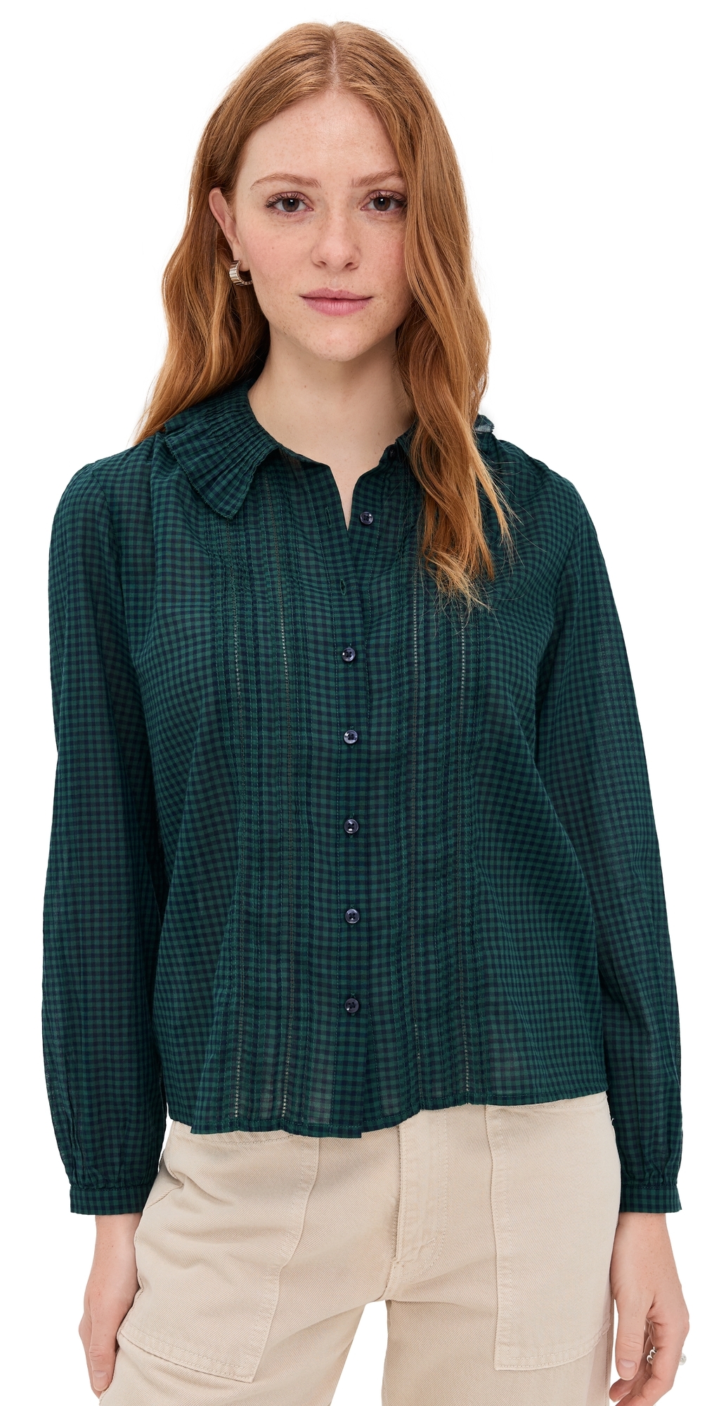 Birds Of Paradis Alise Blouse Sea Pine Check In Green