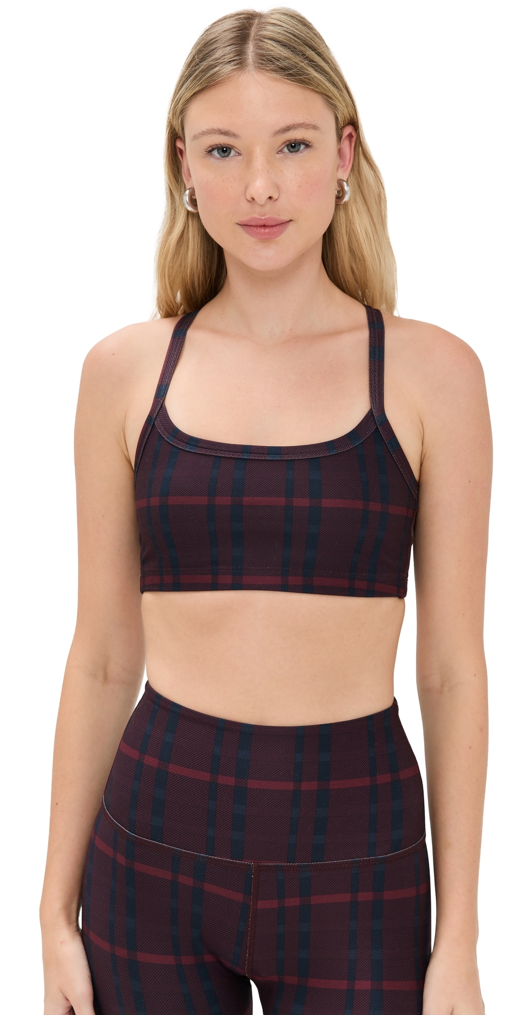 Beyond Yoga Softmark Slim Racerback Bra Dark Cherry Preppy Plaid In Multi