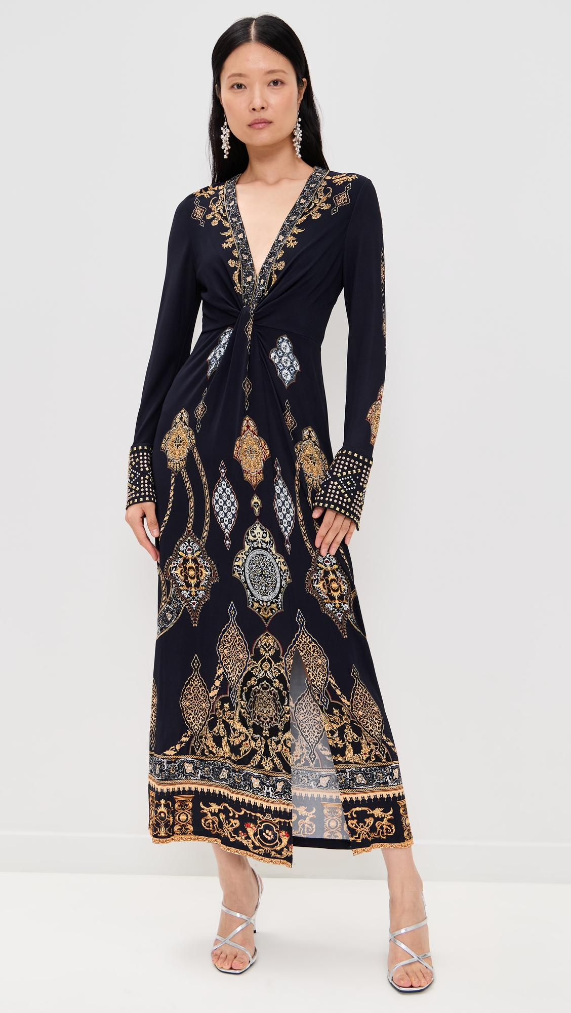 Camilla Long V Neck Twist Front Jersey Dress
