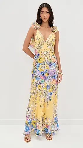 Camilla V Neck Bias with Back Frill Slip Dress