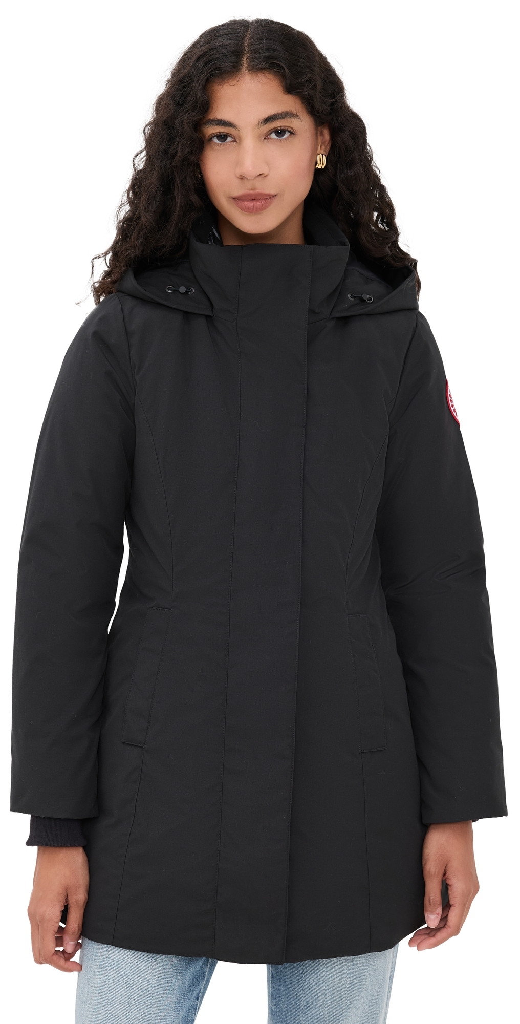 Canada Goose Hooded Long Sleeve Polyester Cotton Coat In Black