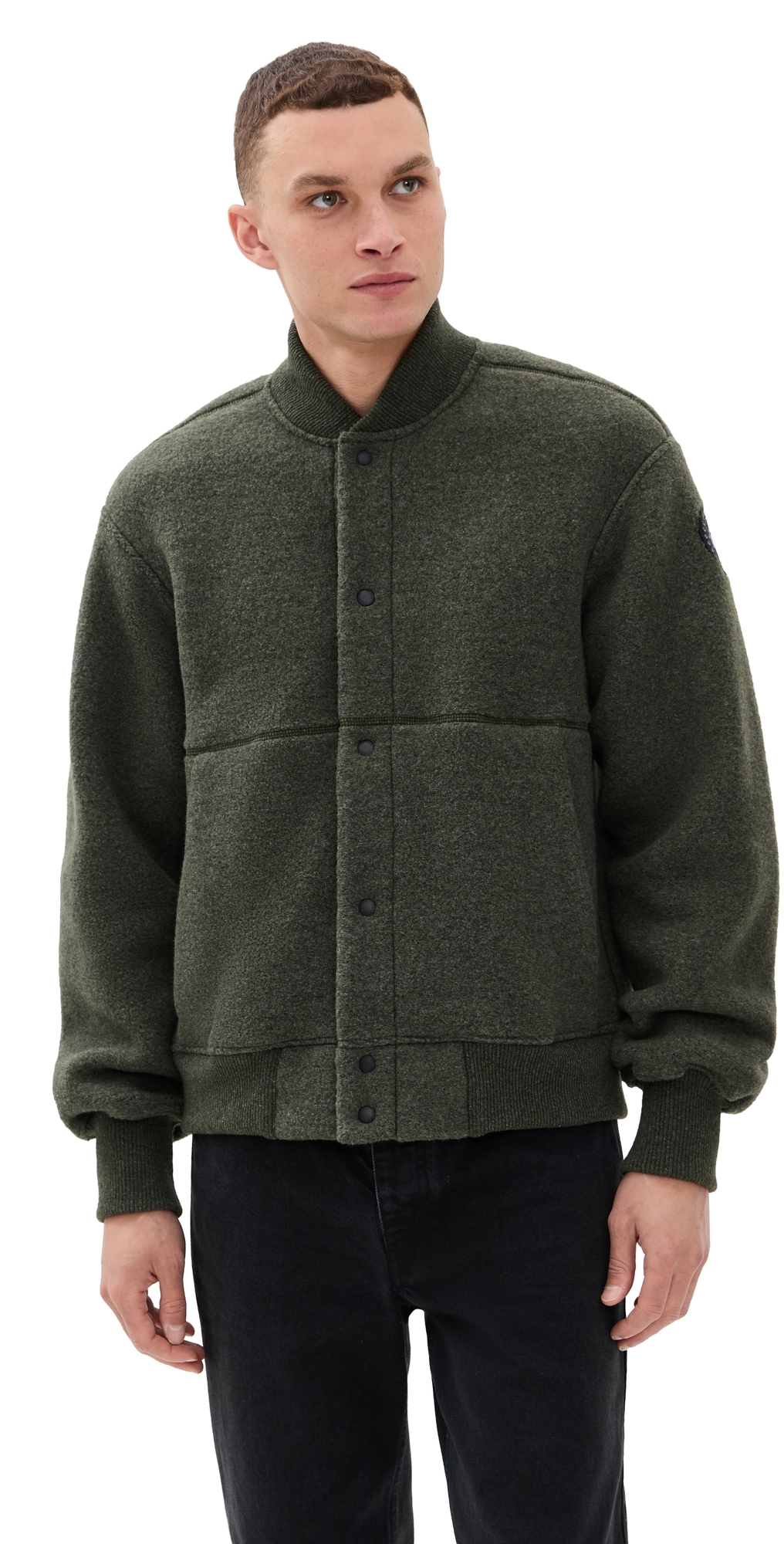 Canada Goose Fleece Bomber Jacket With Ribbed Collar And Cuffs In Green