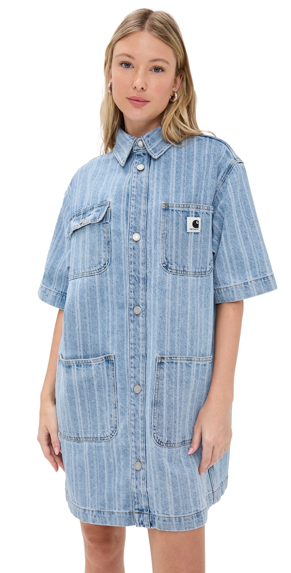 Carhartt Rylan Striped Denim Shirt Mini Dress In Blue