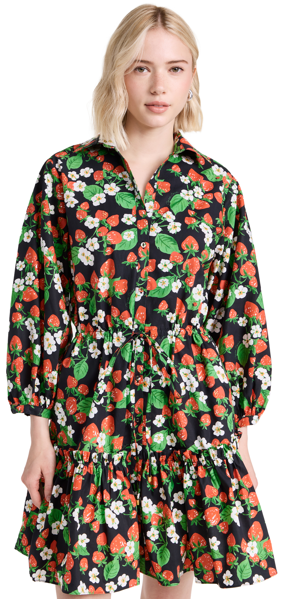 Cara Cara Robin Puff-sleeve Floral Poplin Mini Dress In Wild Black Strawberry