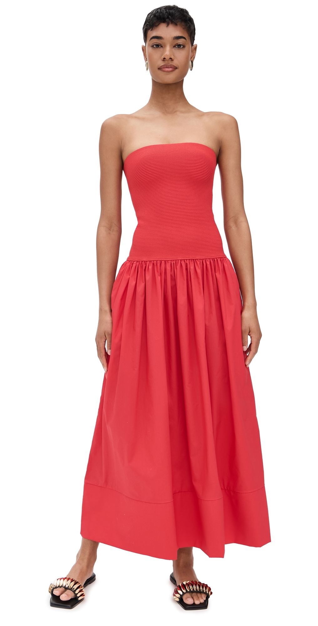 Cara Cara Glasbury Strapless Drop-waist Midi Dress In Watermelon