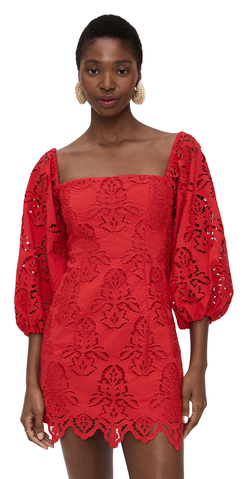 Cara Cara Montauk Puff-sleeve Mini Dress In Red