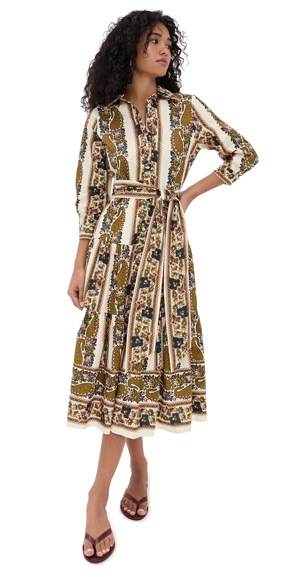 Cara Cara Lolita Paisley-print Tiered Midi Dress In Brown