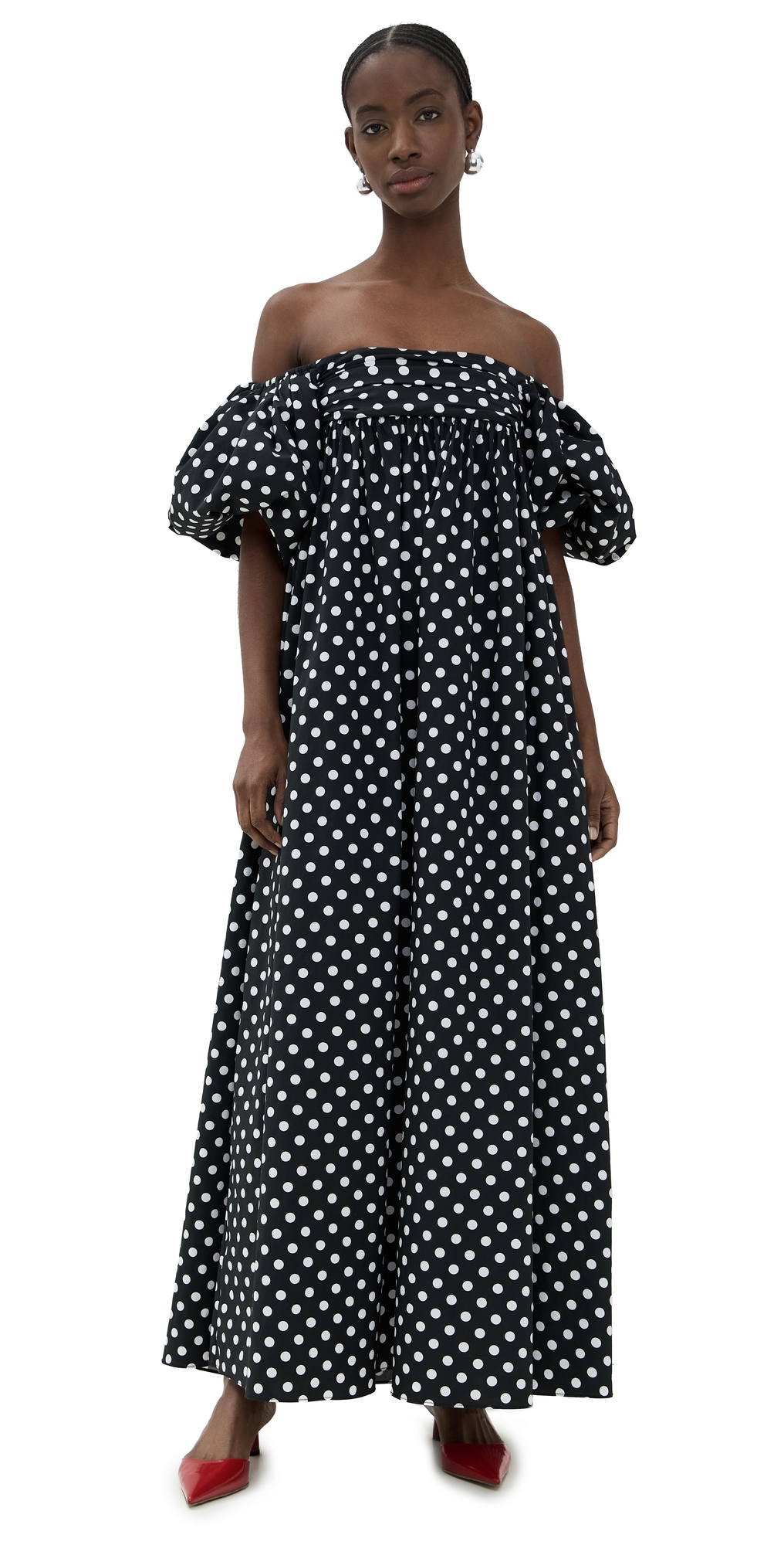 Caroline Constas Emilia Ruched Empire Maxi Dress Black/white In Black/white