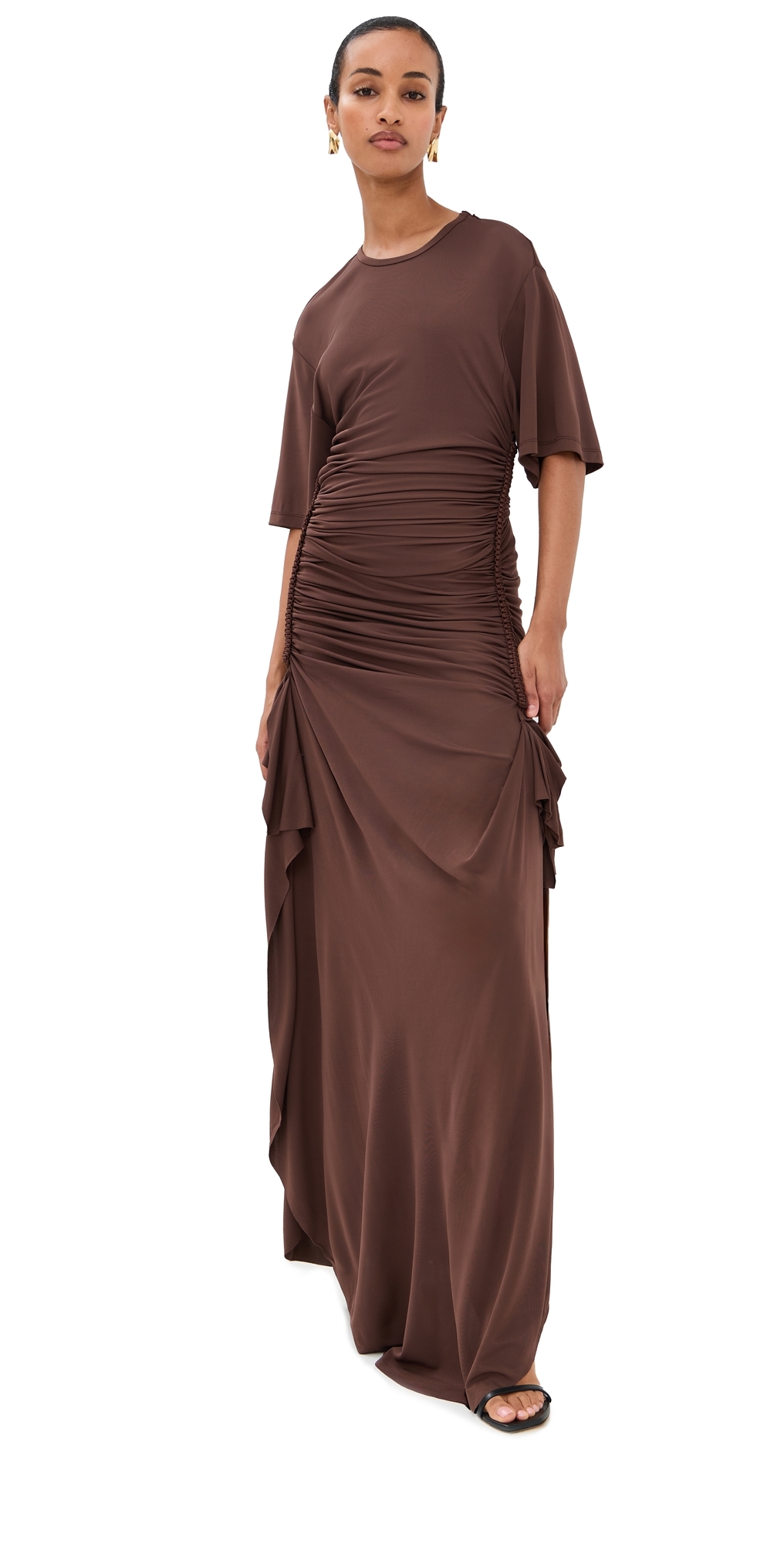 Christopher Esber Shibari Jersey Ruched Tee Dress Java In Brown