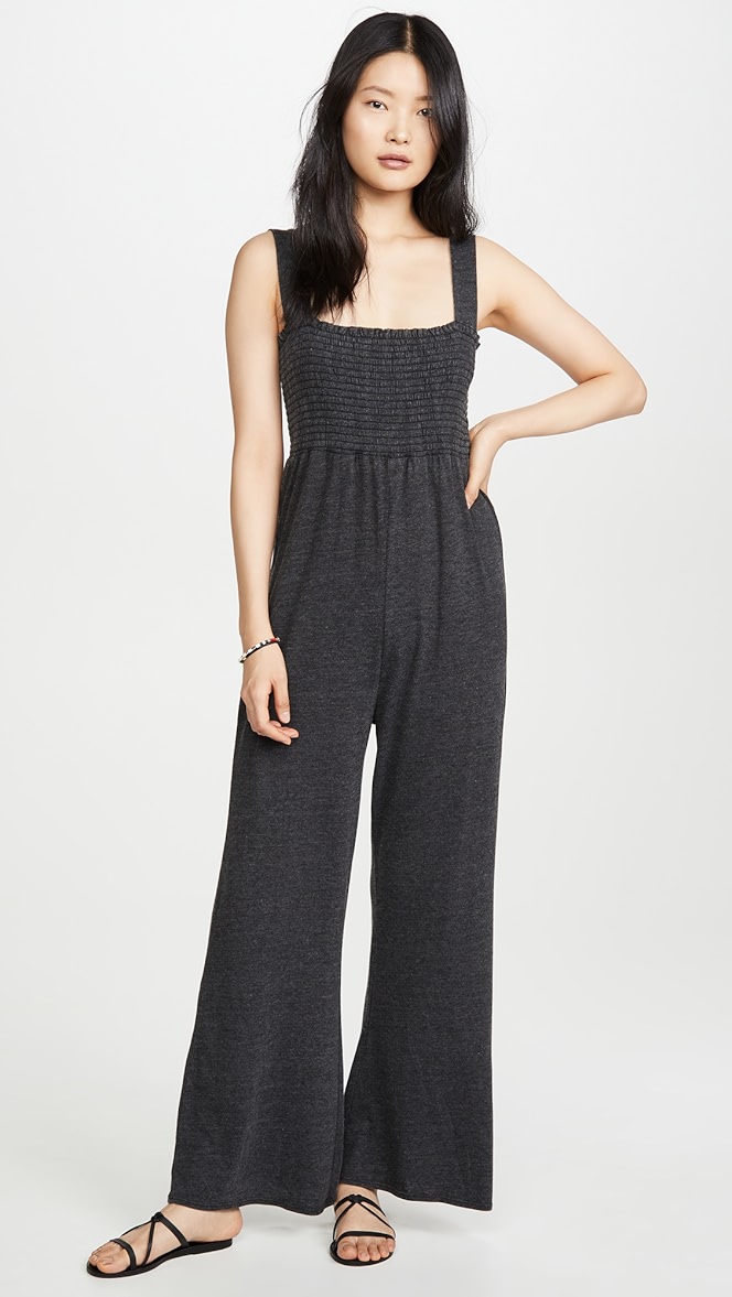 Black smocked jumpsuit clearance