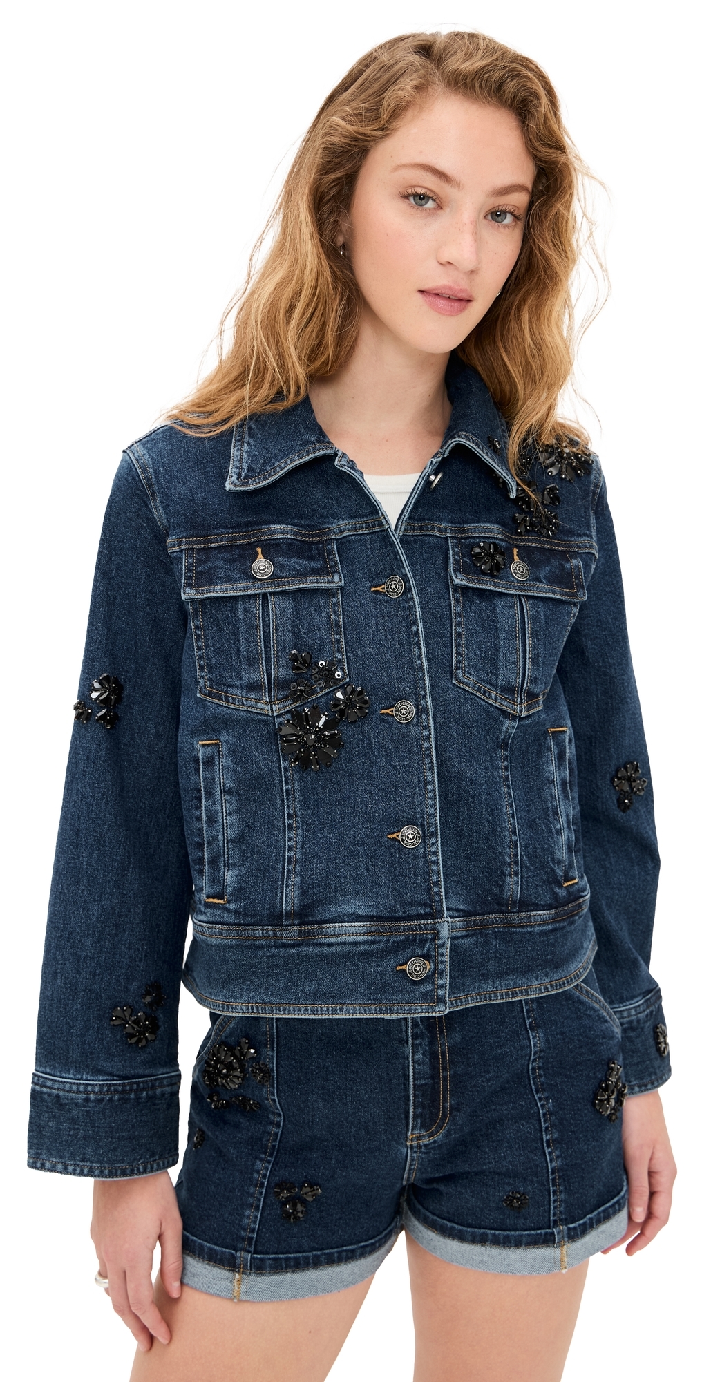 Cinq À Sept Riviera Crystal Denim Jacket In Oceane