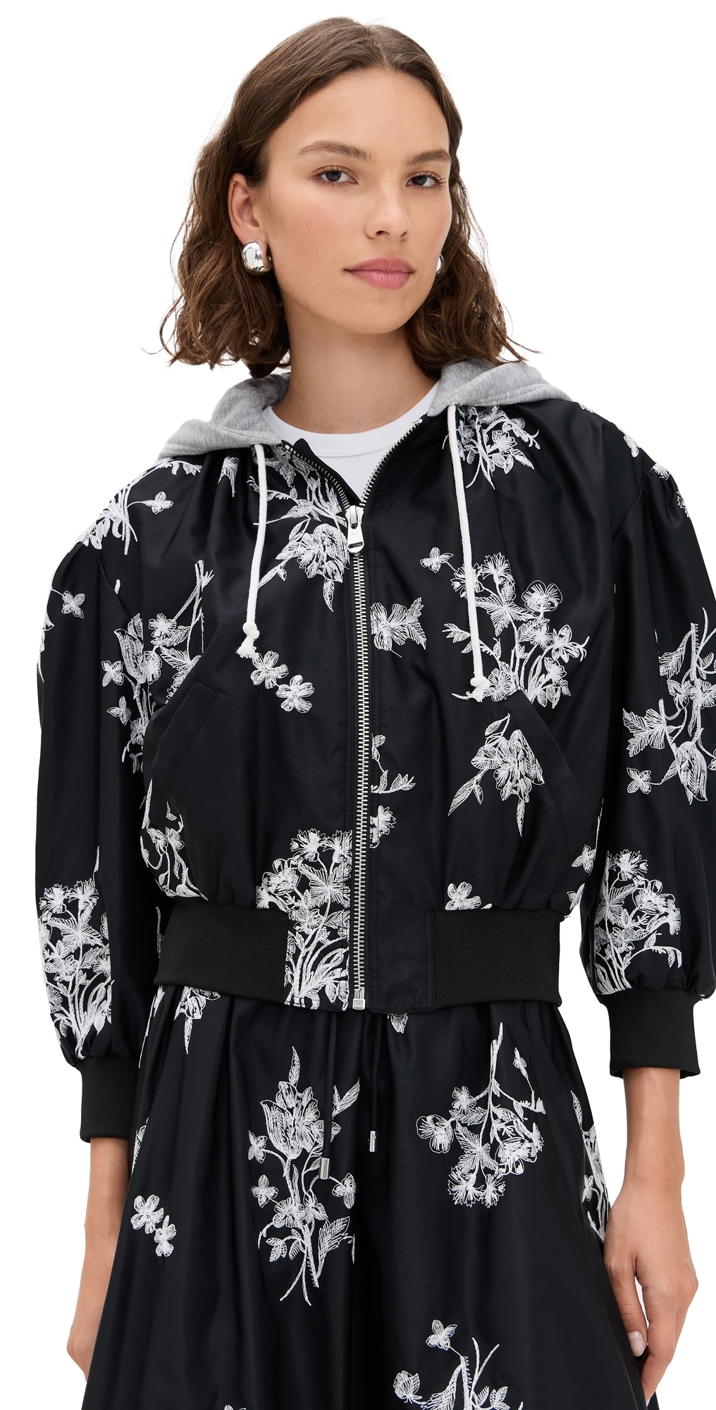 Cinq À Sept Ollie Floral-embroidered Puff-sleeve Jacket In Black