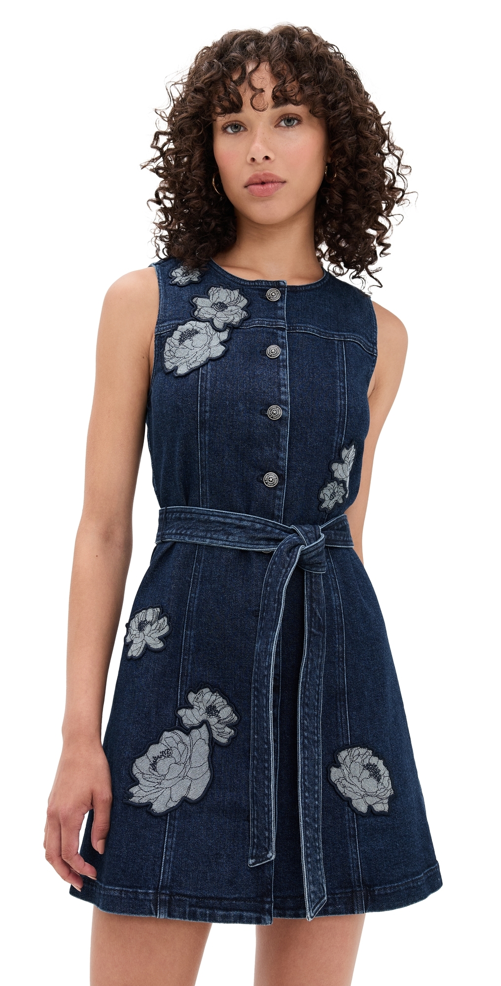 Cinq À Sept Cinq A Sept Marsha Floral Applique Mini Denim Dress In Blue