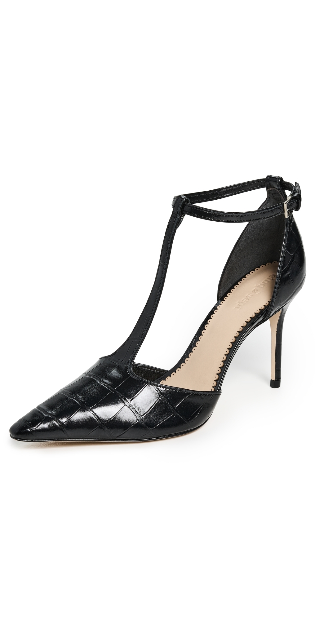 Cinq À Sept Clara Croco T Strap Pumps Black In Black