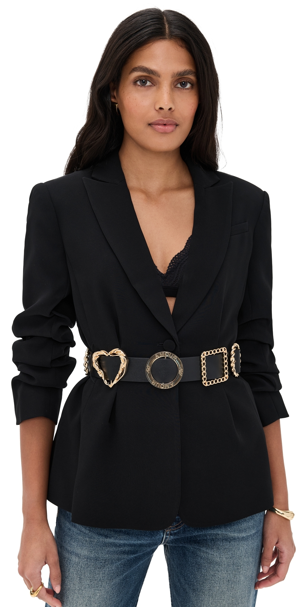 Cinq À Sept Gold Belt Scrunched Cheyenne Blazer In Black In Black
