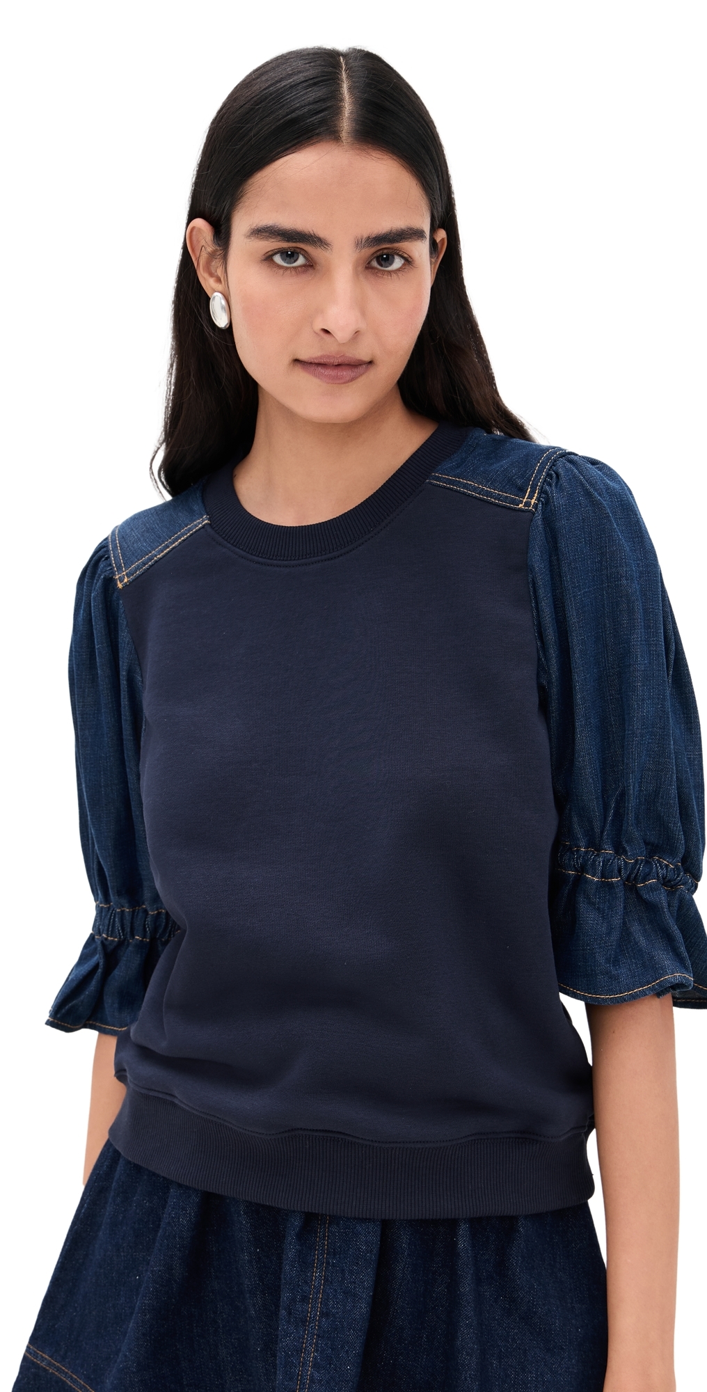 Cinq À Sept Cinq A Sept Blake Mixed Media Top In Blue