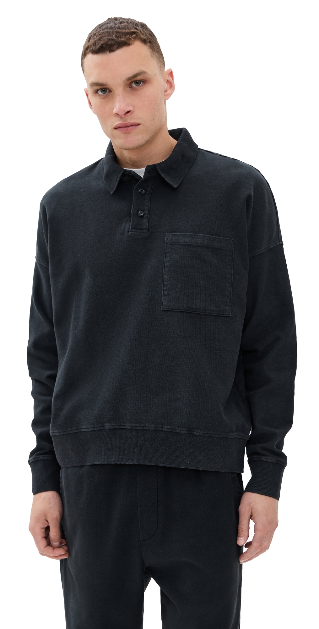 Citizen Of Humanity French Terry Rugby Polo Dark Charcoal In Blue
