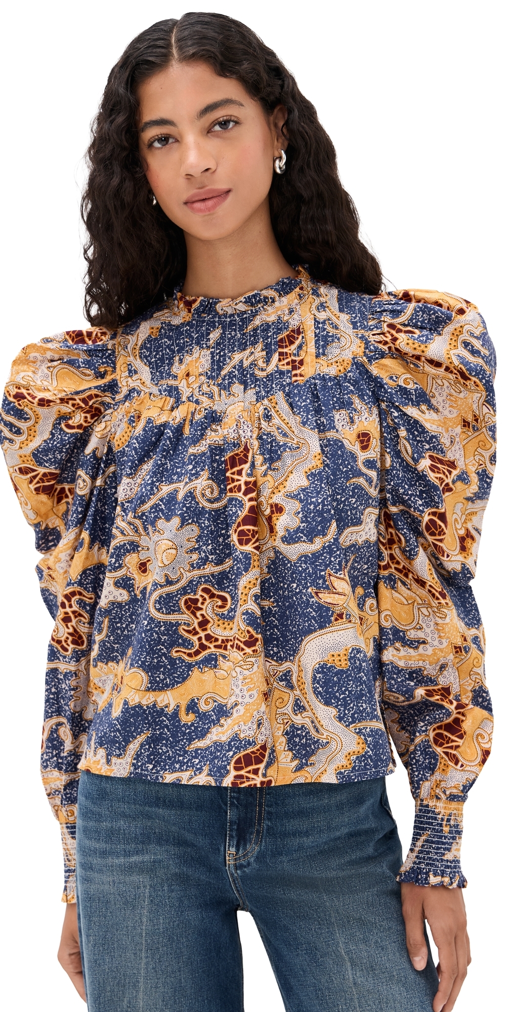 Cleobella Irina Blouse Blue Castello Print In Multi