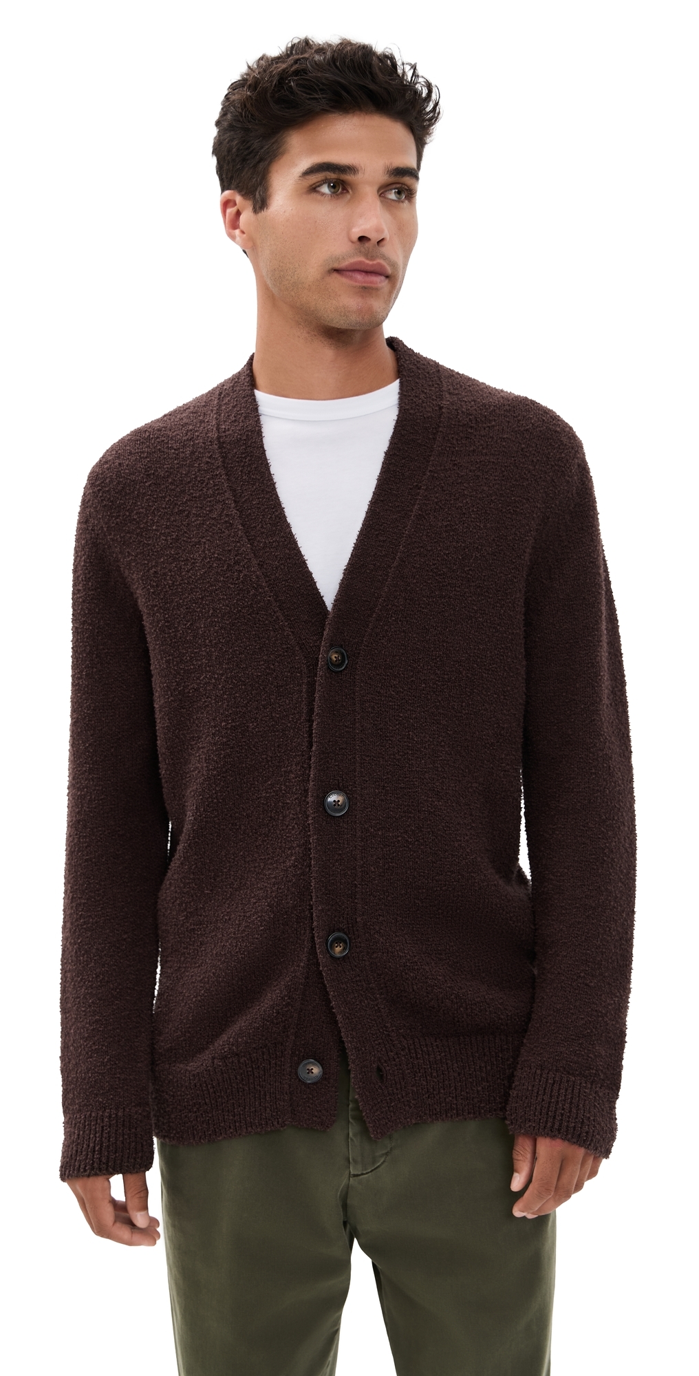 Closed Button-up Textured Cardigan In Brown