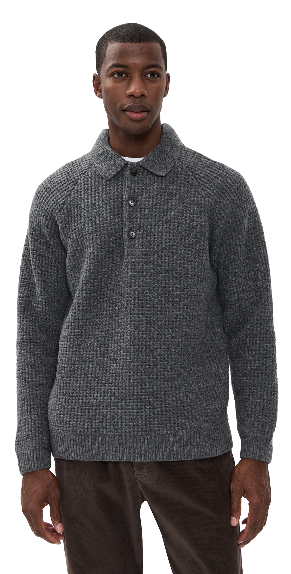 Closed Knitted Polo Dark Grey Melange In Gray