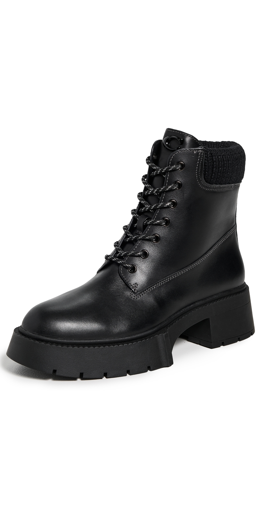Coach Leah Platform Leather Lace Up Booties Black
