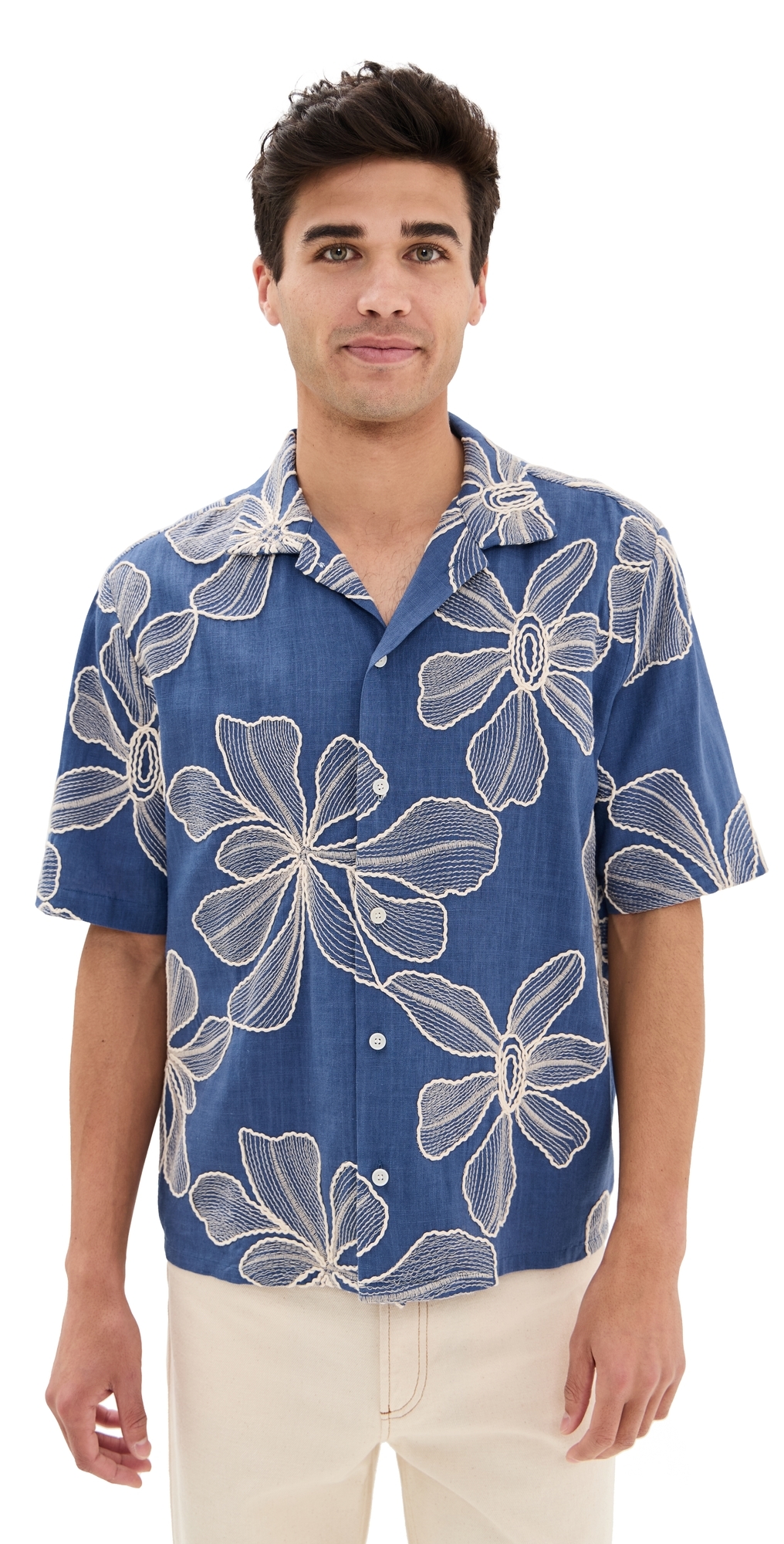 Corridor Camp-collar Embroidered Voile Shirt In Blue