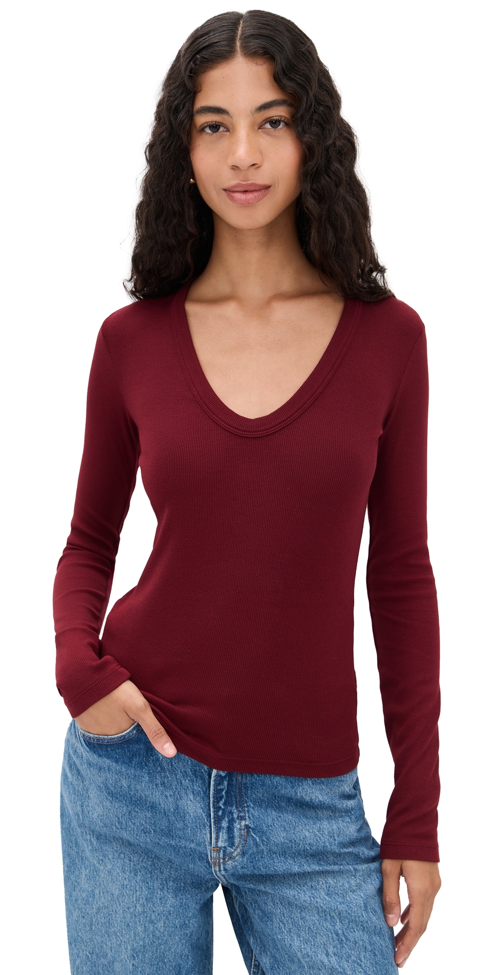Cotton Citizen Verona U Neck Shirt Oxblood In Red