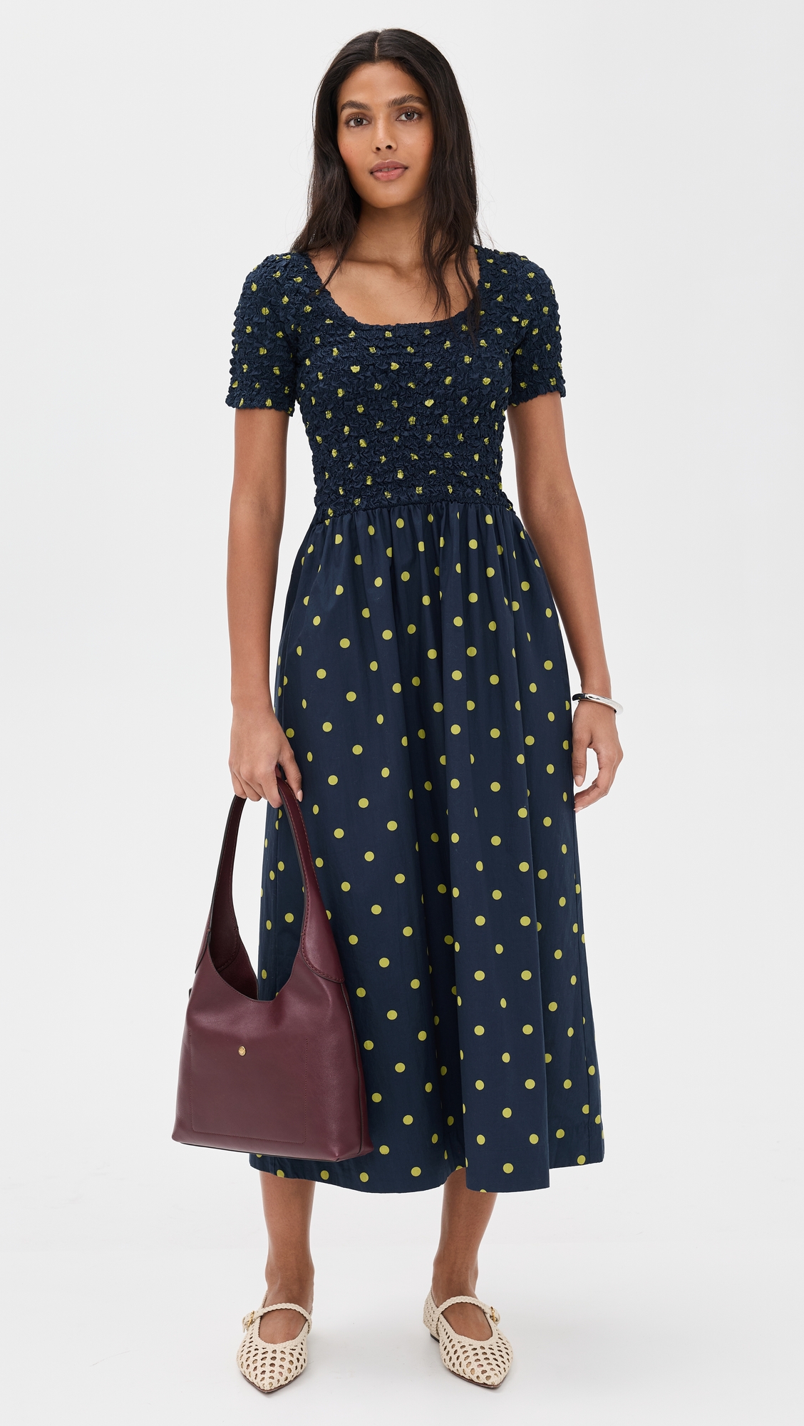 damadama　MDL BLK M Damson Madder - Malinda Super Smocked Midi Dress | Plush