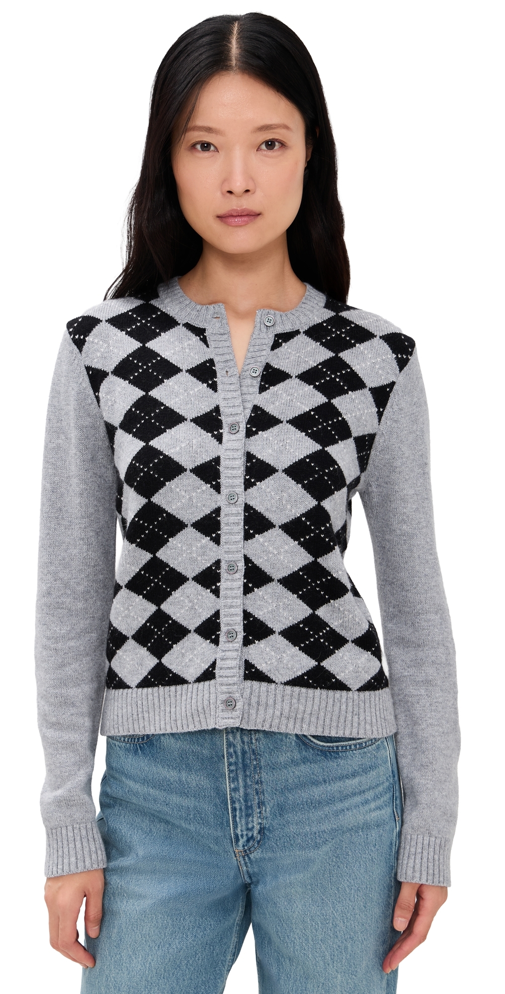 Guizio Relaxed Argyle Cardigan Heather Grey In Gray