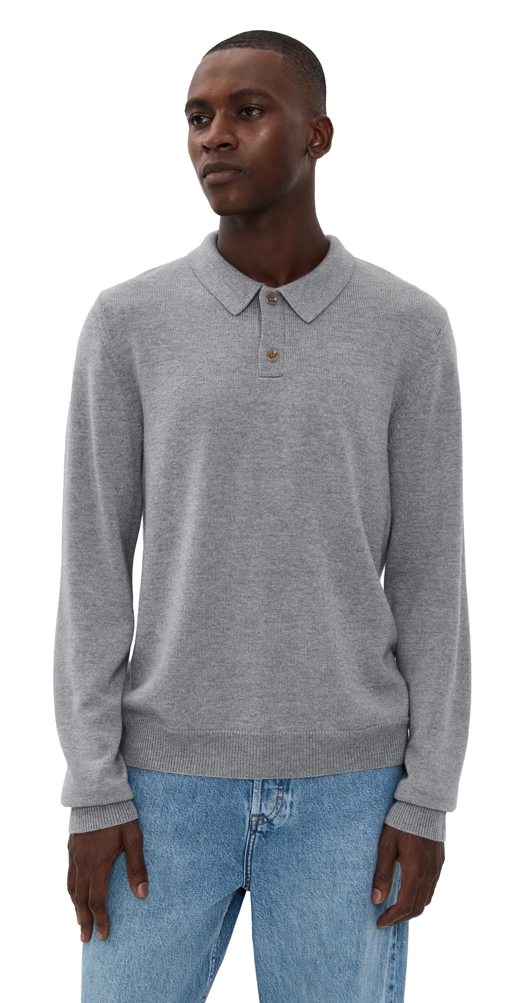 Dl1961 Long Sleeve Knit Polo Grey Mélange In Gray