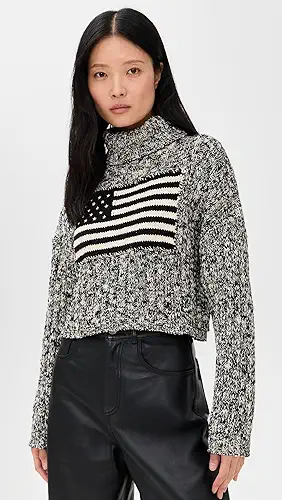 DENIMIST American Flag Cropped Turtleneck Sweater
