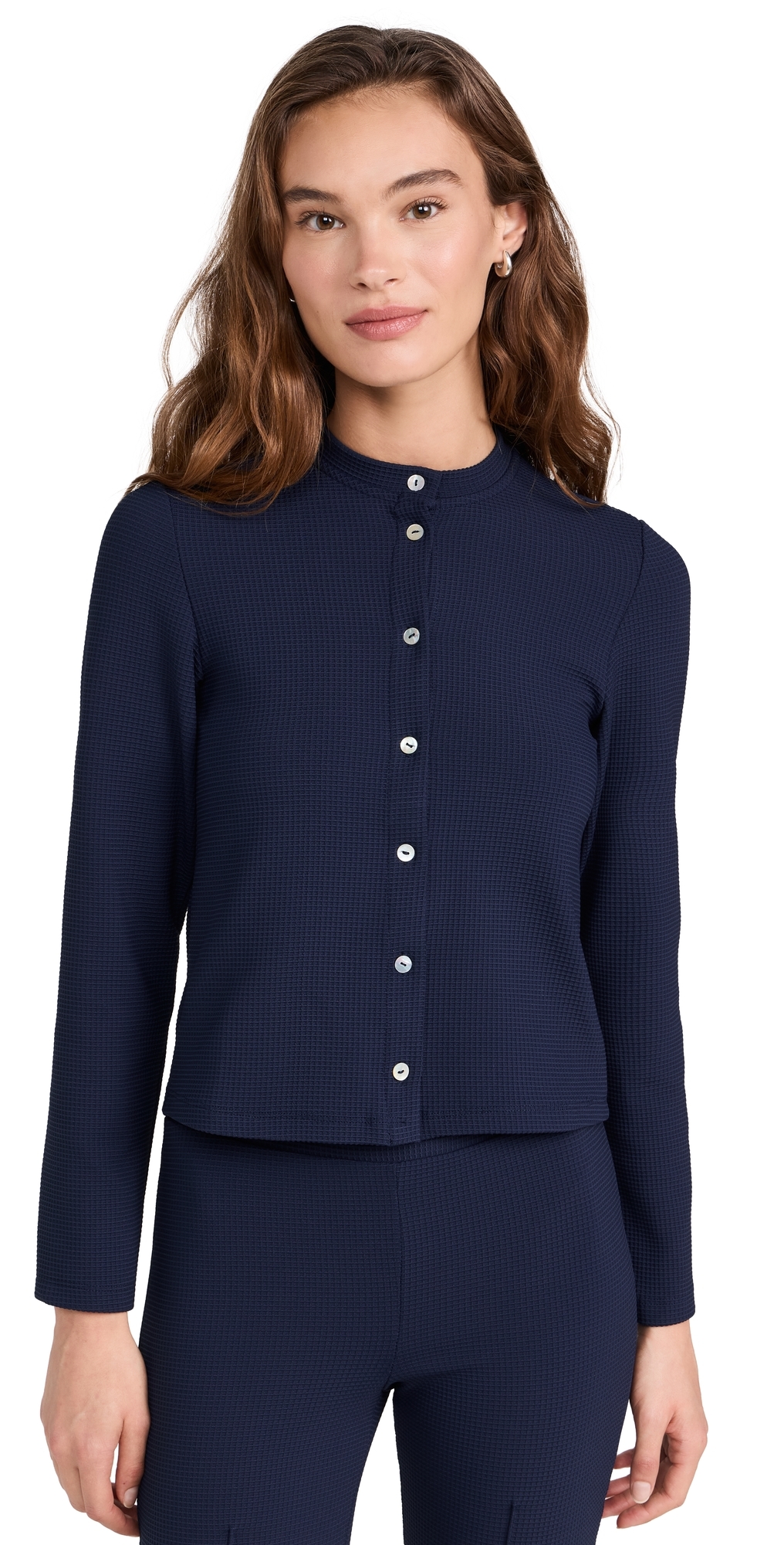 Donni The Box Weave Stretch Cardigan Navy In Navy