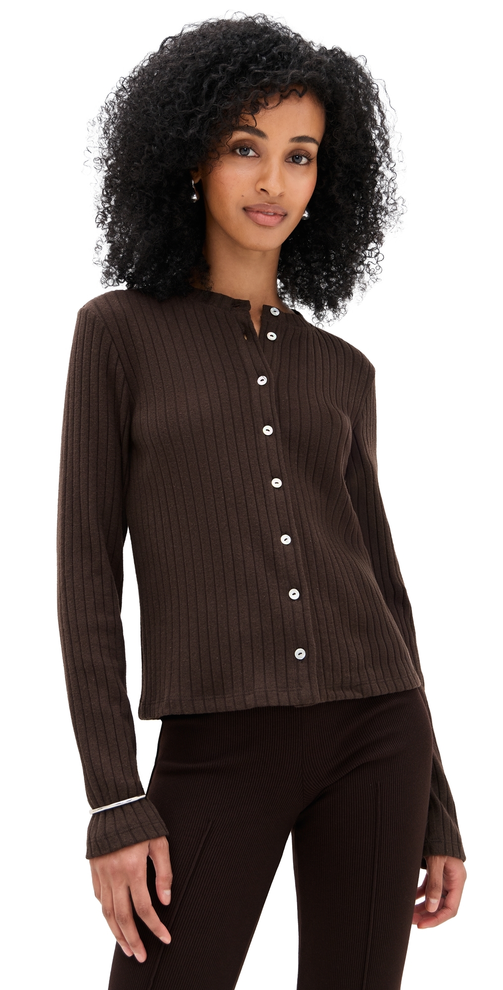 Donni The Sweater Rib Cardi Espresso In Brown